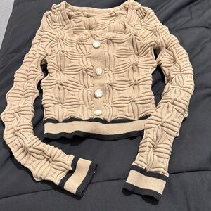 Textured Tan Sweater with Black Accents